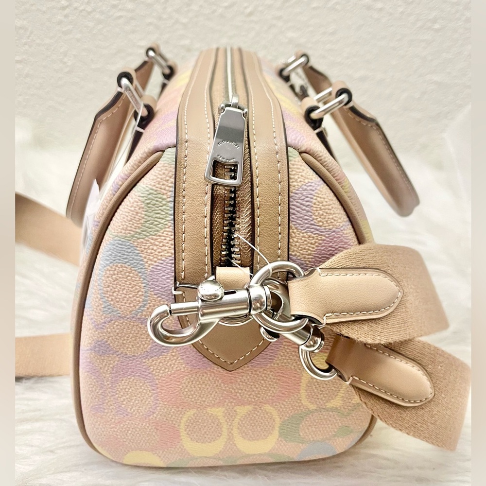 NWT Coach Medium Rowan Satchel Bag In Rainbow Signature Canvas CDA90 Sand Multi - Picture 7 of 11